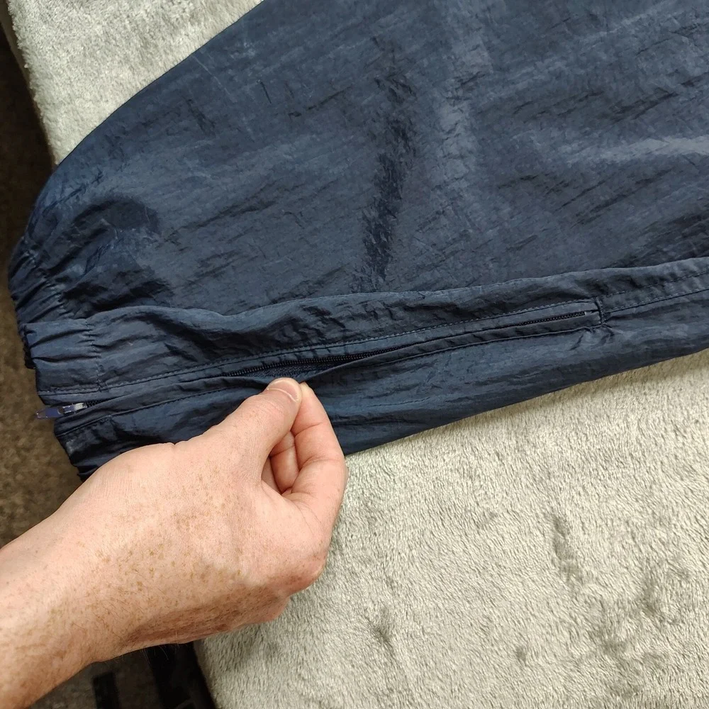 Adidas Originals Track Pants Mens XL Navy Blue Solid‎ Vintage Crinkle Nylon Zip